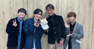 声優坂田将吾さんのXに載った声優仲間との集合写真。